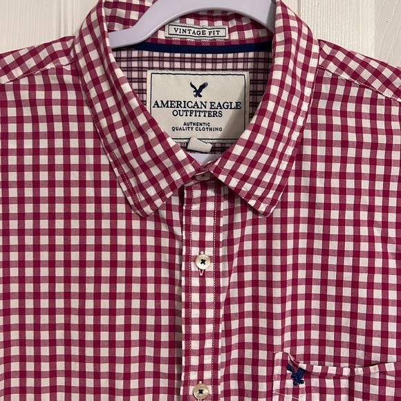 American Eagle Outfitters Vintage Fit Mens XL Plaid Pink/White Button Down - Picture 2 of 7
